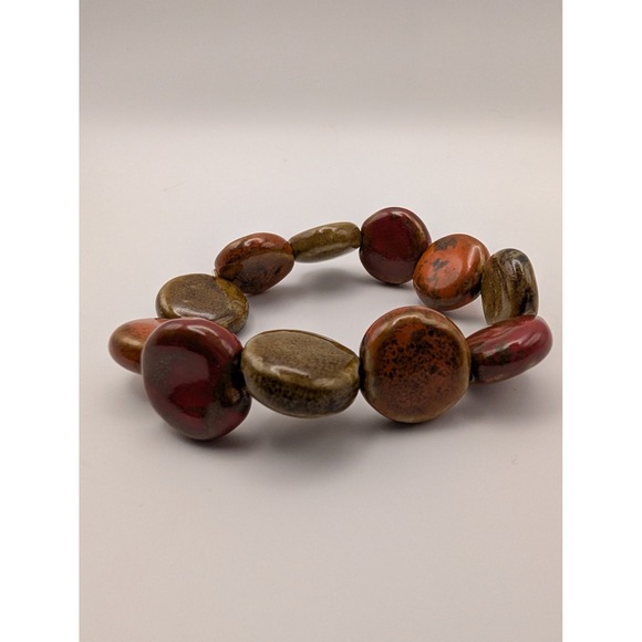 Chunky Bead Bracelet Earth Tones Red Brown Statement Fashion Jewelry - Picture 3 of 4